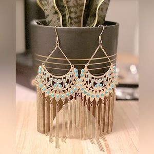 Bohemian Gold and Turquoise Dangle Earrings